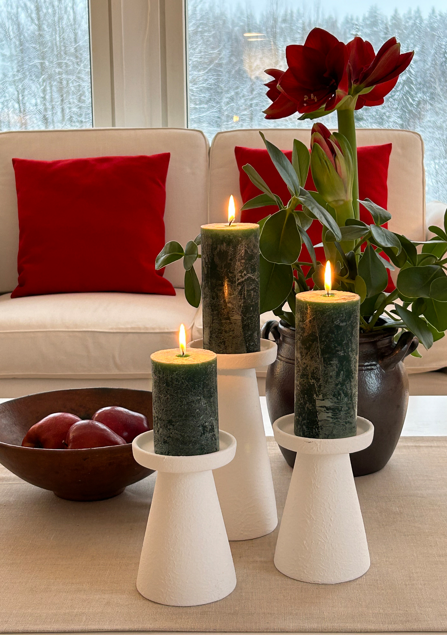 Huurrekynttilä Finnmari 7x7x10cm tummanvihreä