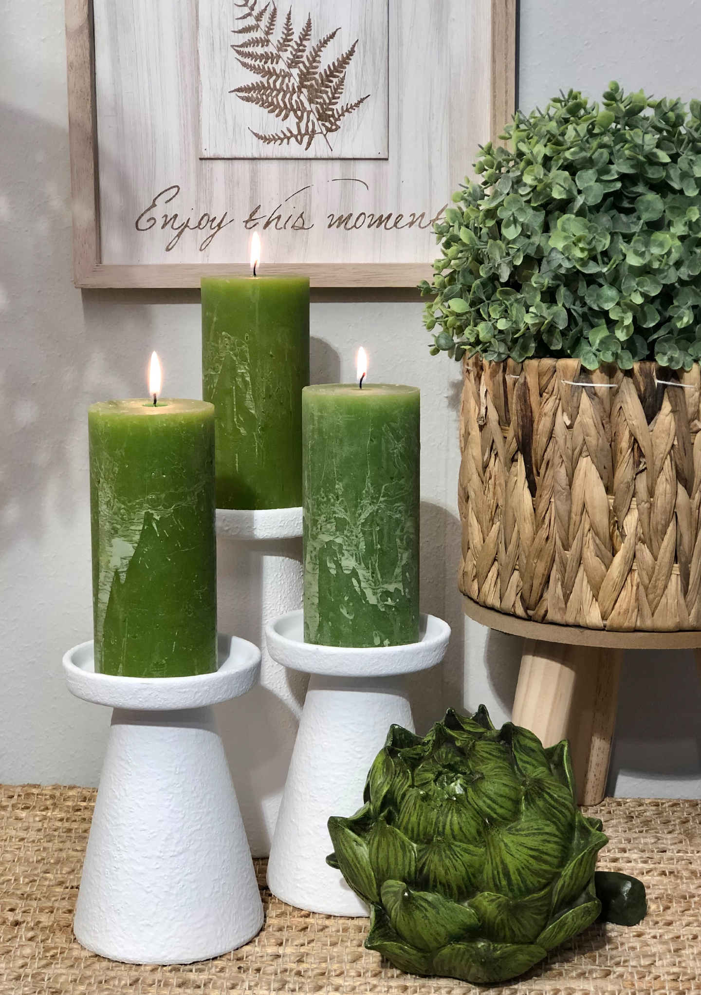 Huurrekynttilä Finnmari 7x7x15cm  oliivi