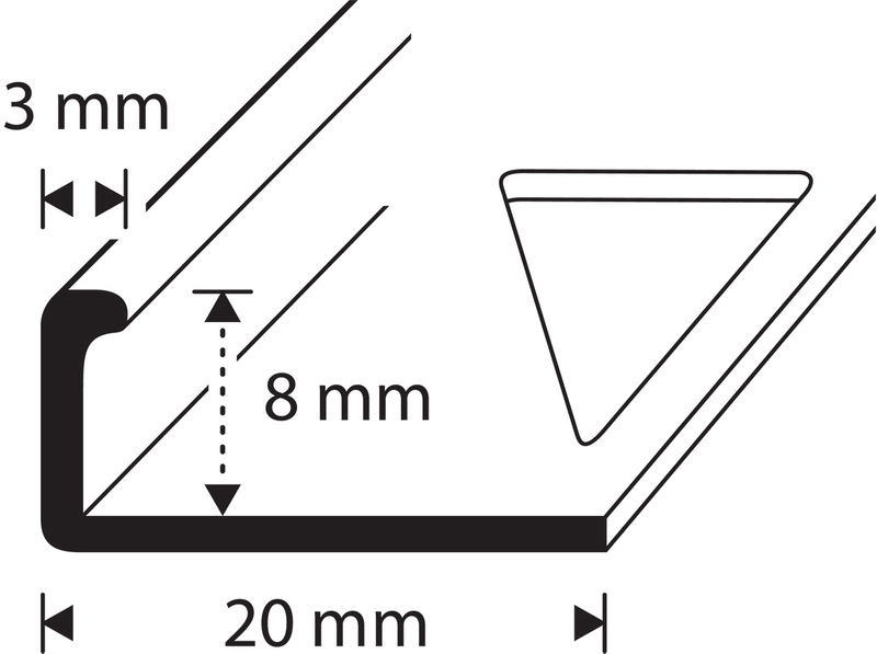 Laattapäätelista 8mm messinki 2500mm
