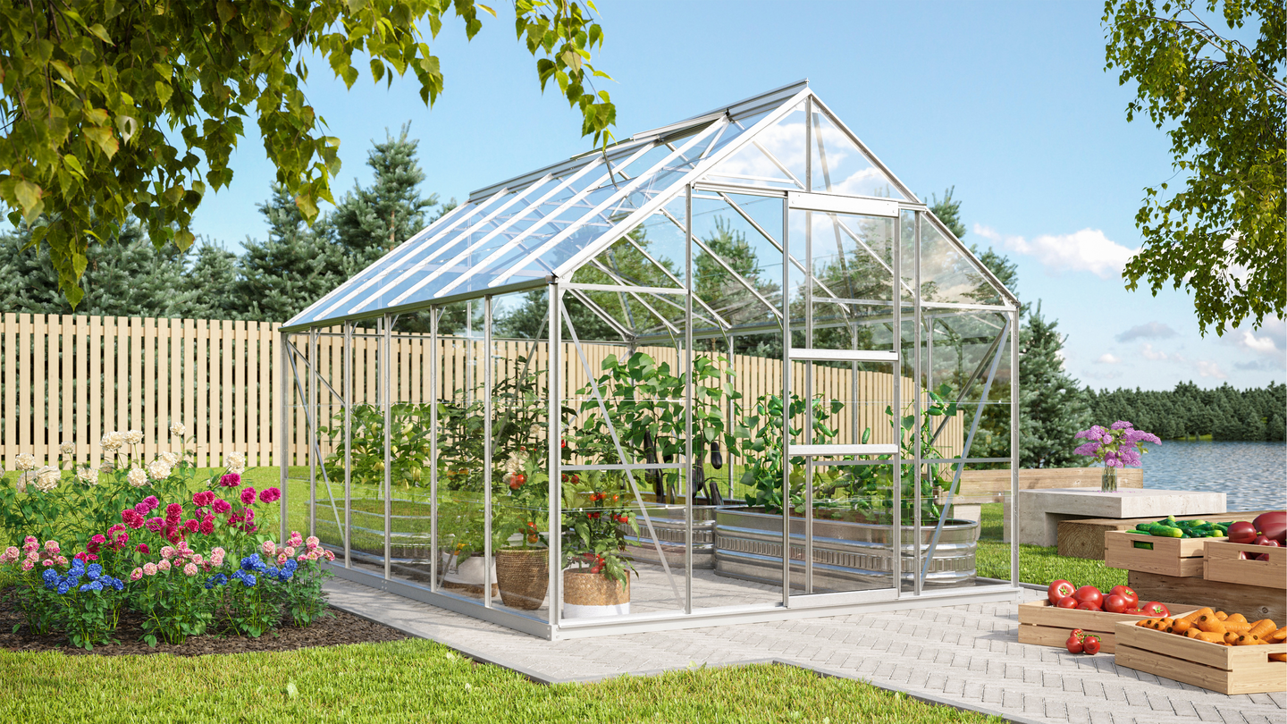 Kasvihuone Vitavia Merkur 9900 lasi, alumiinirunko, sokkelilla