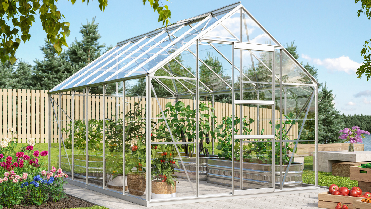 Kasvihuone Vitavia Merkur 9900 lasi, alumiinirunko, sokkelilla