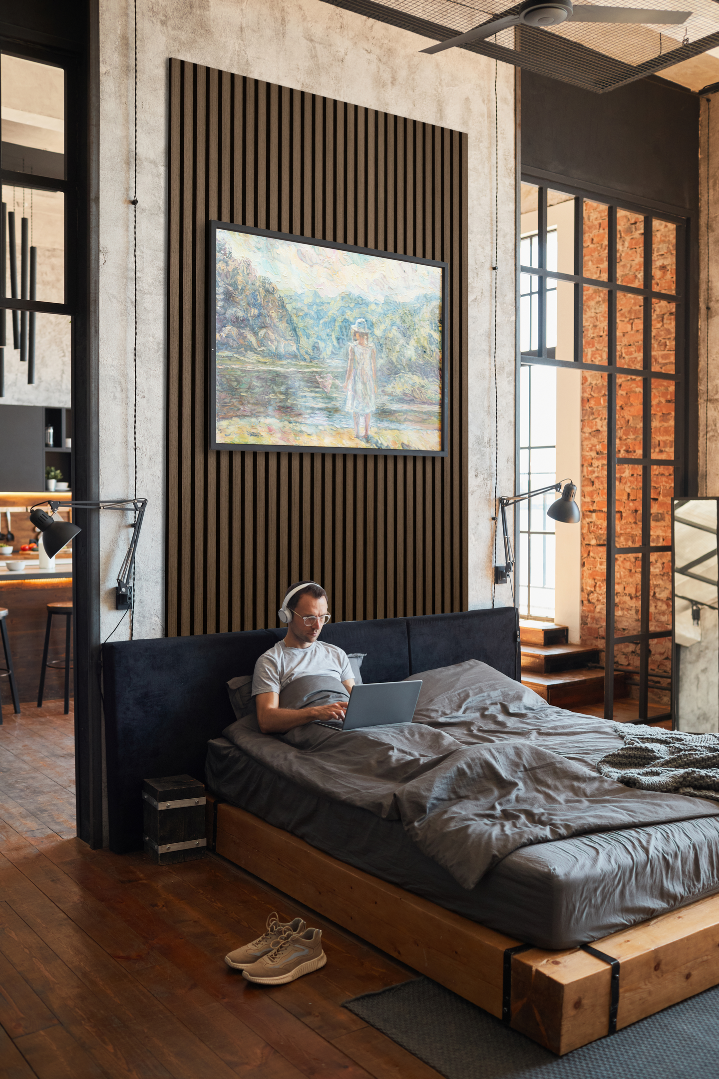 Akustiikkarimapaneeli Cello 22x600x2700mm savutammi 4cm rima