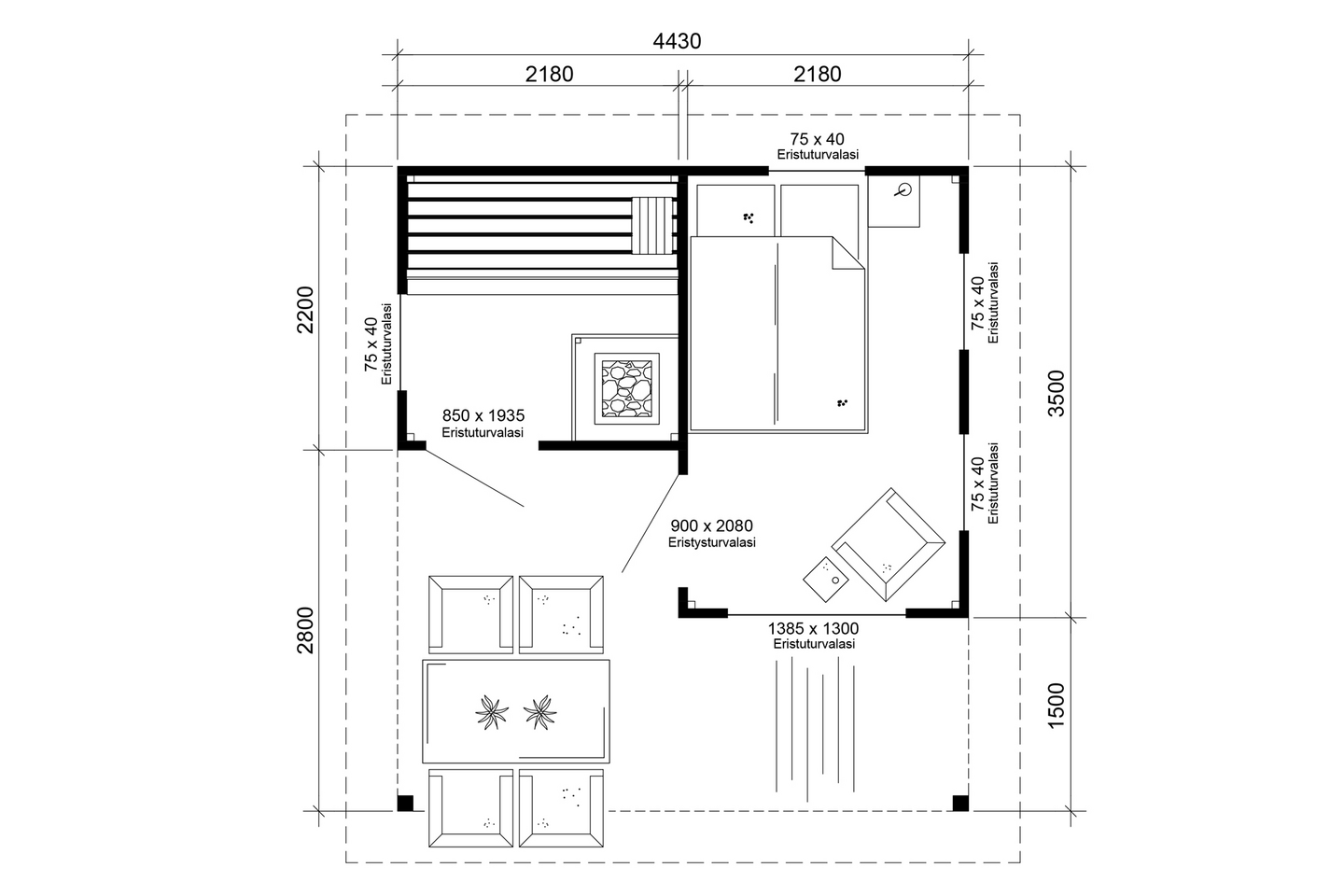 Saunamökki Östermalm 22,0m² seinävahvuus 70mm