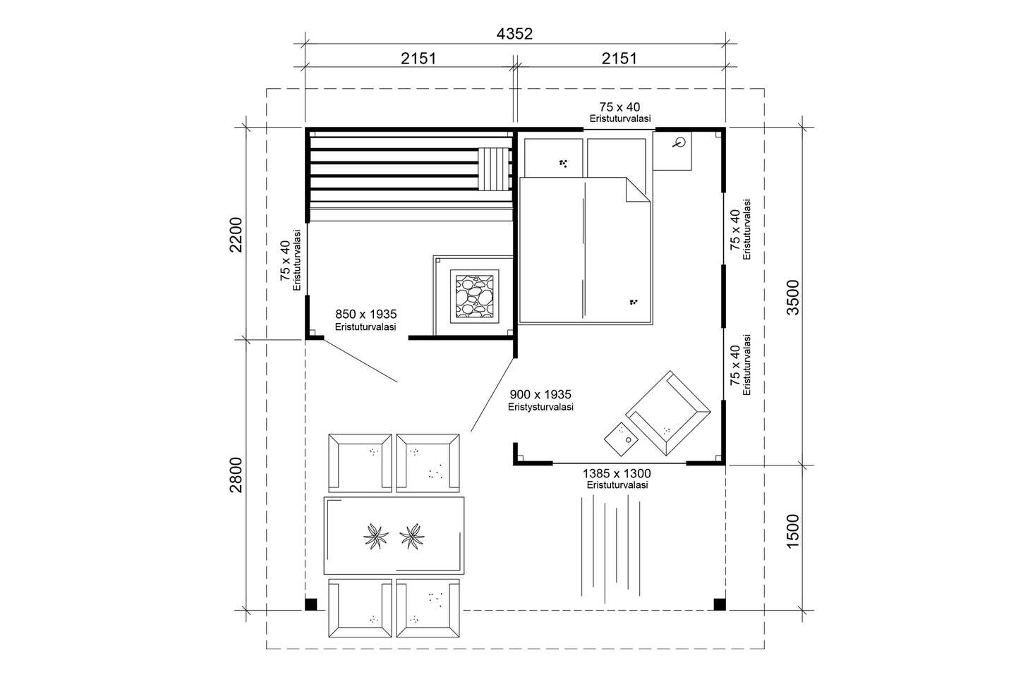 Saunamökki Östermalm 22,0m² seinävahvuus 44mm