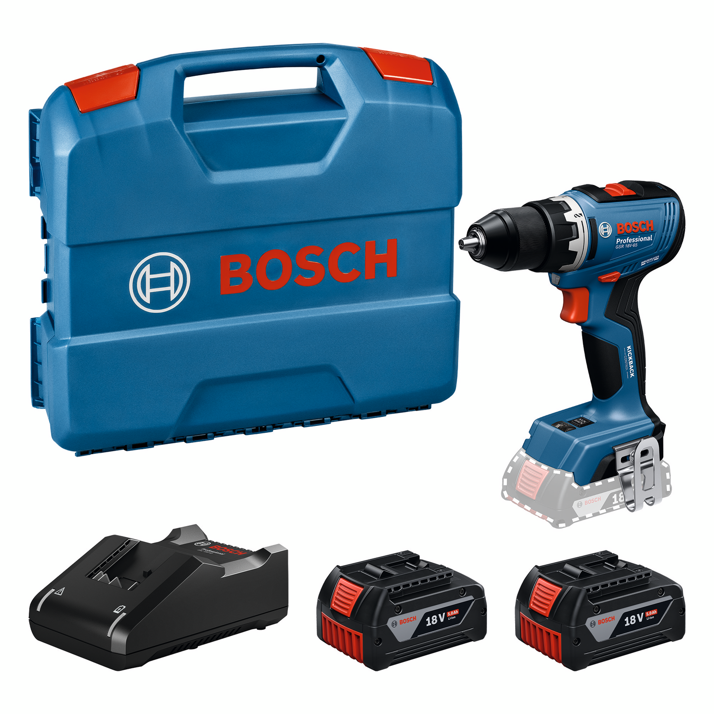Akkuporakone Bosch GSR 18V-65 2x5,0Ah L-Case