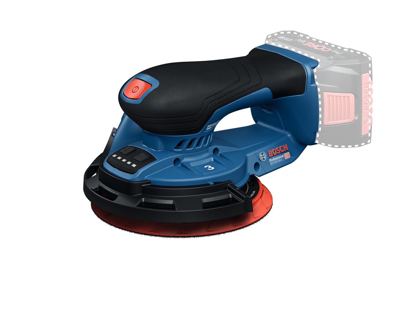 Akkuepäkeskohiomakone Bosch GEX 18V-150-3 Solo