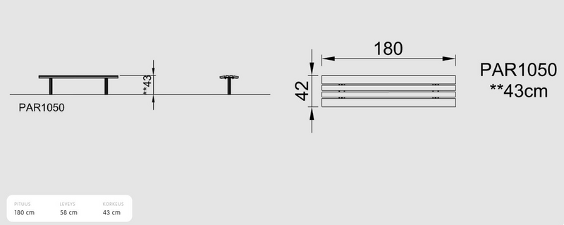 Penkki Kompan Anita painekyllästetty mänty 180x58x43