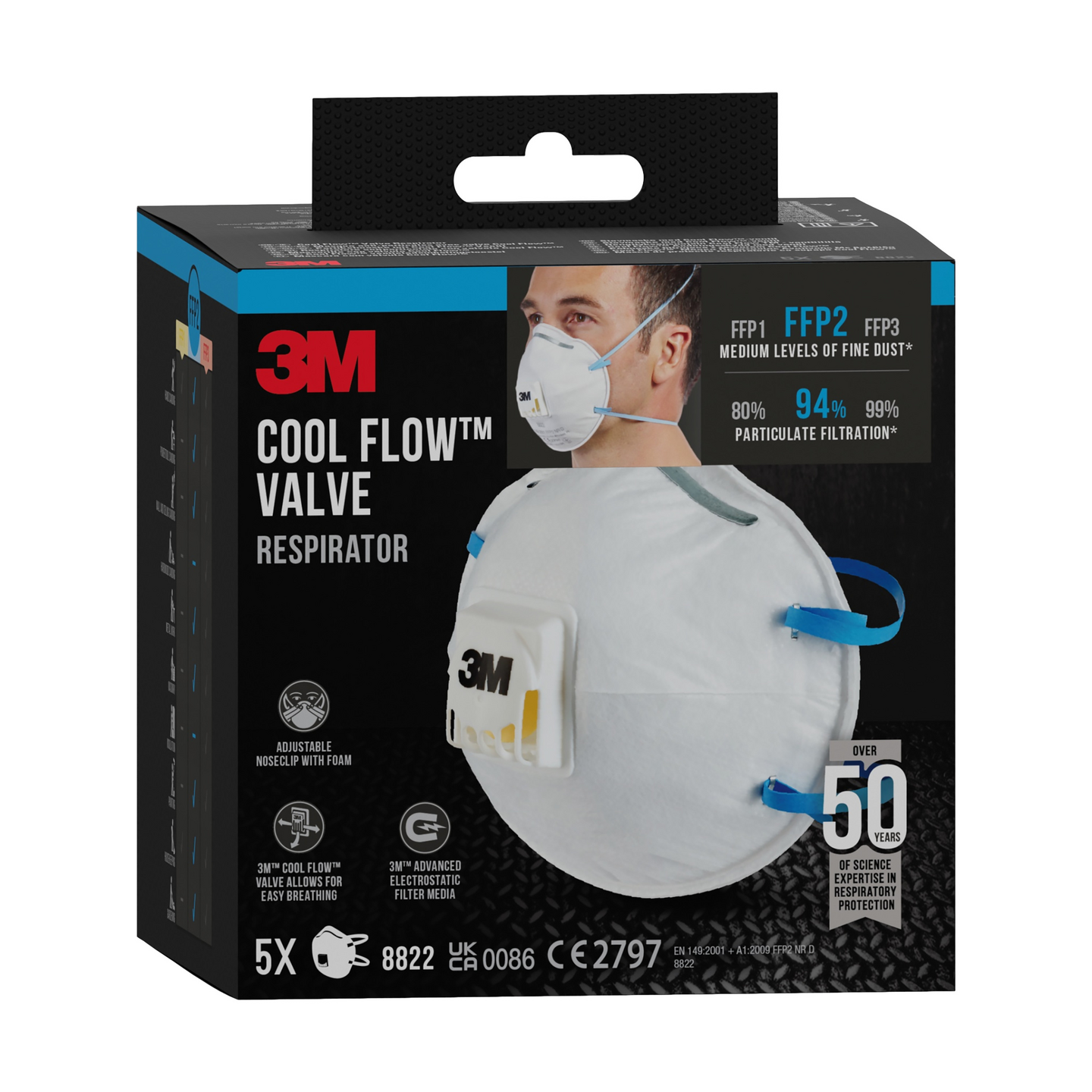 ANDNINGSSKYDD 3M 8822 FFP2 VENTIL, 5ST