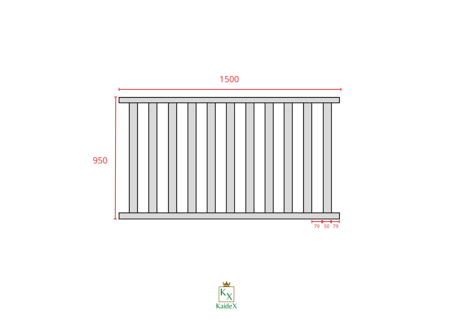 Alumiinikaide-elementti KaideX Paju 1500x950mm Harmaa