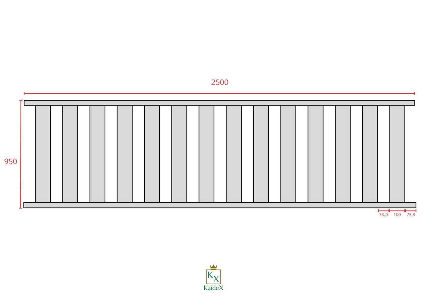 Alumiinikaide-elementti KaideX Ruska 2500x950mm Valkoinen