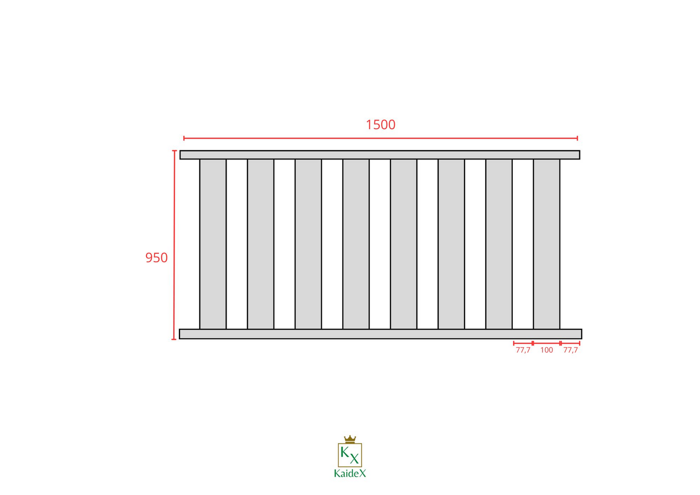 Alumiinikaide-elementti KaideX Ruska 1500x950mm Valkoinen