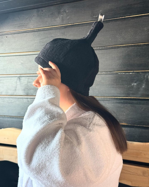 Saunahattu SAUNIA musta pellavafrotee