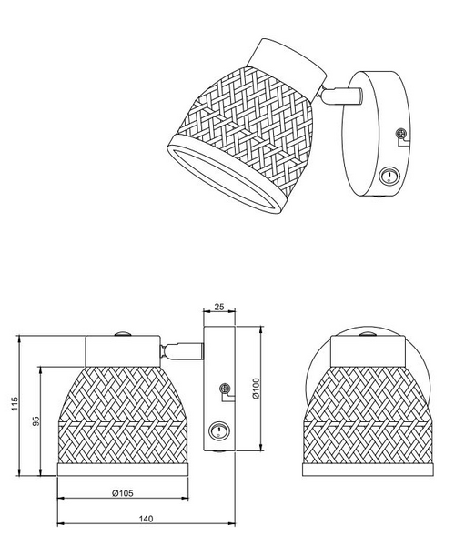 Spotti TRIO Laurent E14 1-osainen mattamusta/bambu