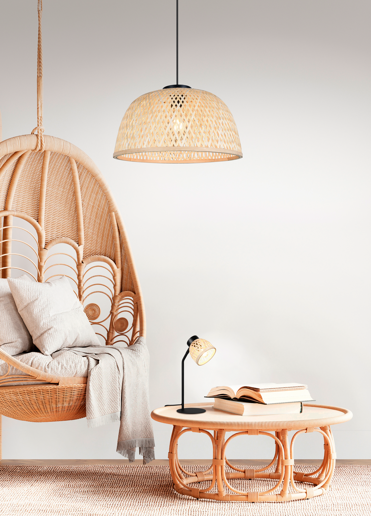 Pöytävalaisin TRIO Laurent E14 36cm mattamusta/bambu