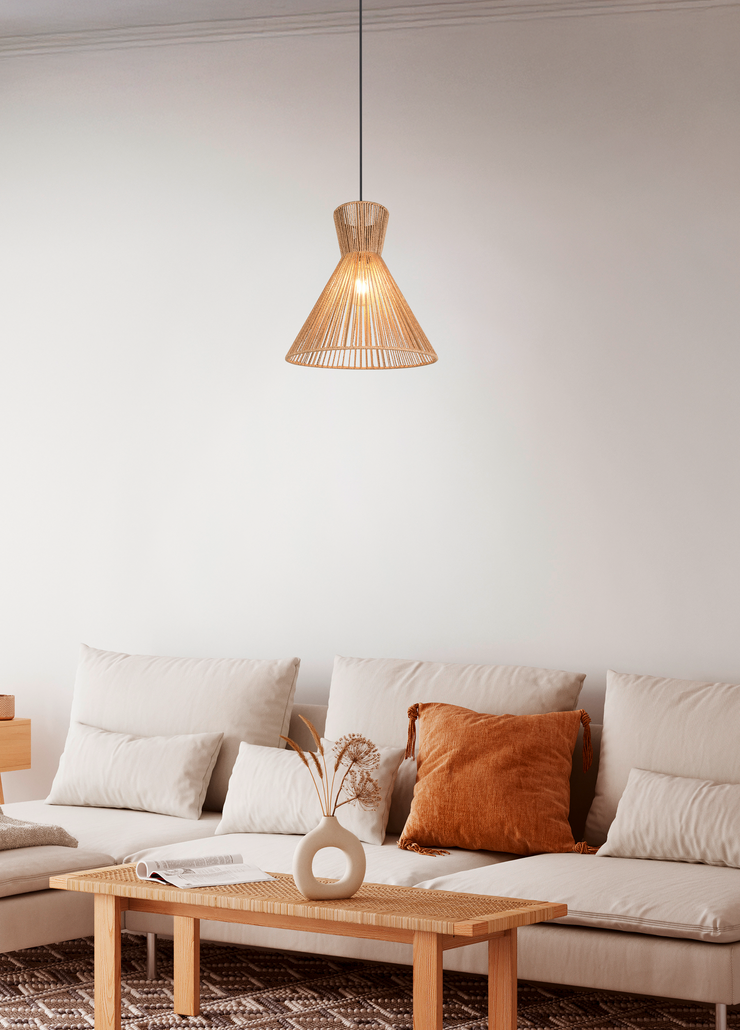 Riippuvalaisin TRIO Rosalie E27 luonnollinen väri/paperinaru