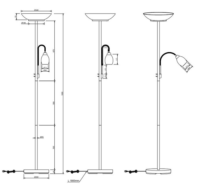 Lattiavalaisin TRIO Gerry 2xE27 +E14 mattamusta lukuvalolla