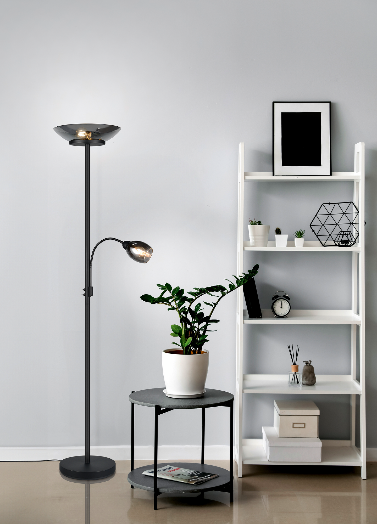 Lattiavalaisin TRIO Gerry 2xE27 +E14 mattamusta lukuvalolla