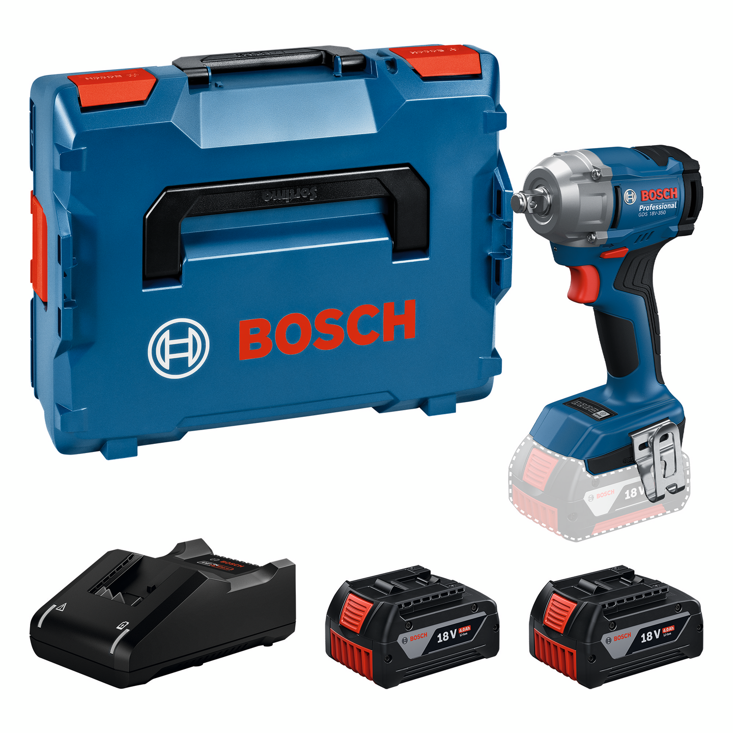 Akkuiskumutterinväännin Bosch GDS 18V-350 2x4,0AH L-Boxx