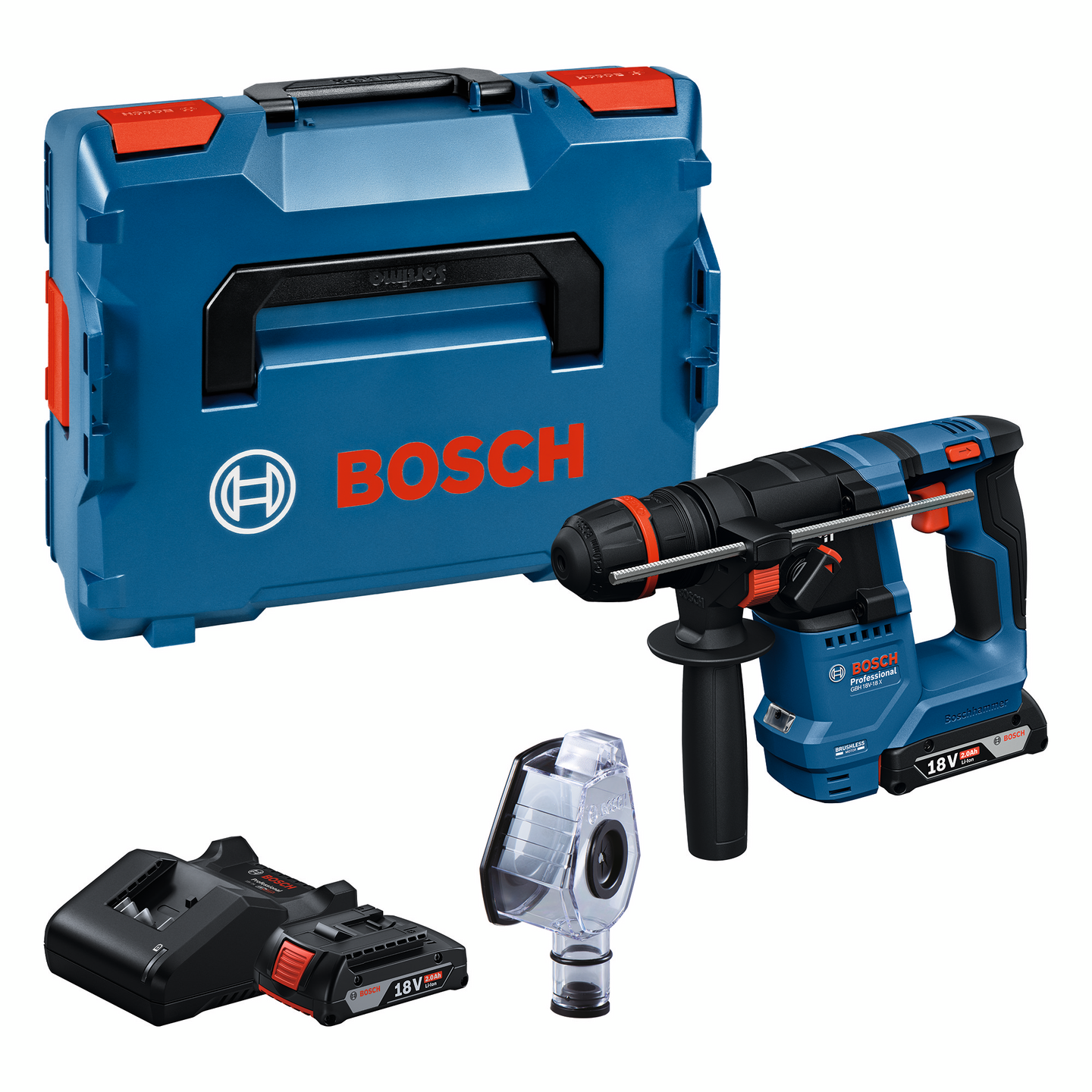 Akkuporavasara Bosch GBH 18V-18 X 2x2,0Ah GDE 24 L-Boxx