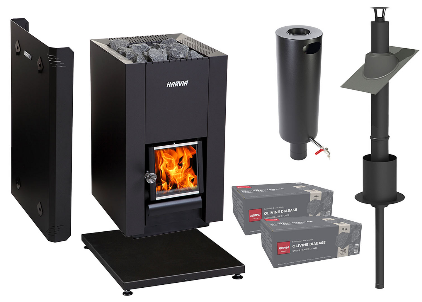Kiuaspaketti Harvia Linear 16 piippusäiliöllä Pihasauna Söderhamn 8,8m²
