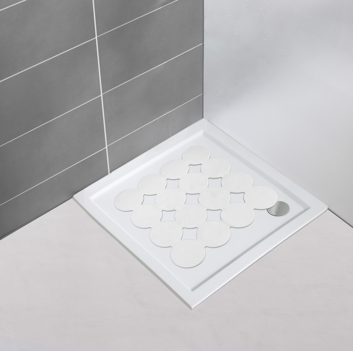 Liukuestematto Cleone suihkukulmaan 54x54 cm valkoinen