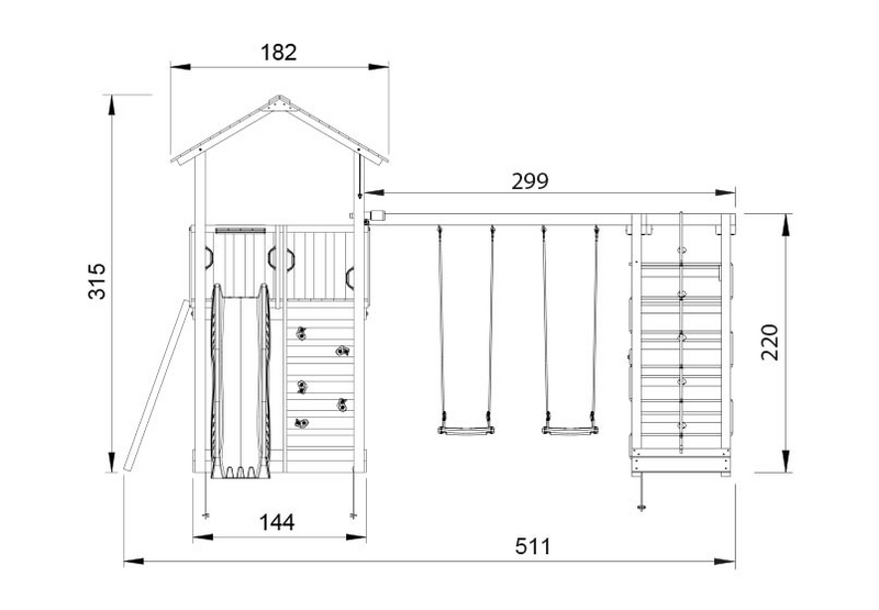 Leikkitorni Jungle Gym Sierra 2.1 ja 2-Climb Module 220 ja vihreä liukumäki