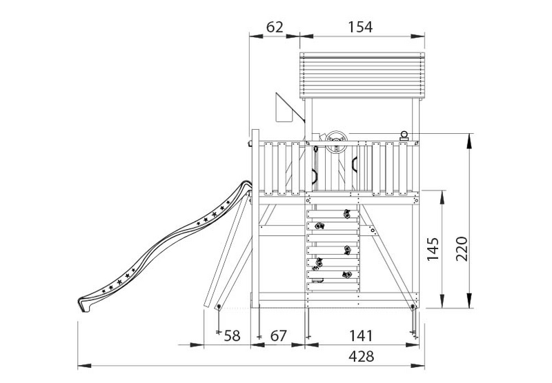 Leikkitorni Jungle Gym Chalet 2.1 ja 2-Swing Module 220 ja vihreä liukumäki