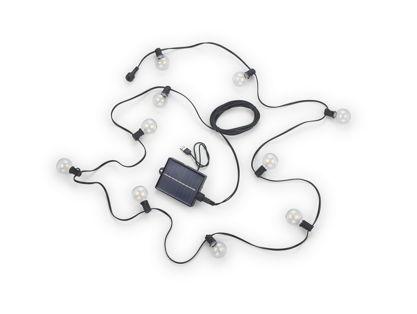 Aurinkokennovaloketju TRIO Mood Hybrid 10xE27 5m musta ladattava