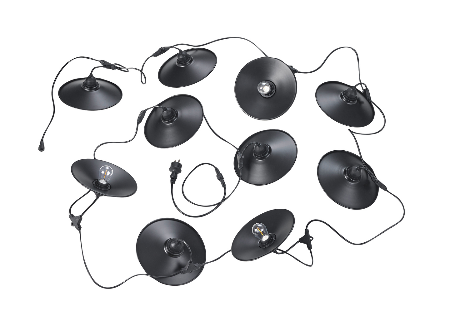 Valoketju TRIO Chain 10xE27 6,5m varjostimilla musta