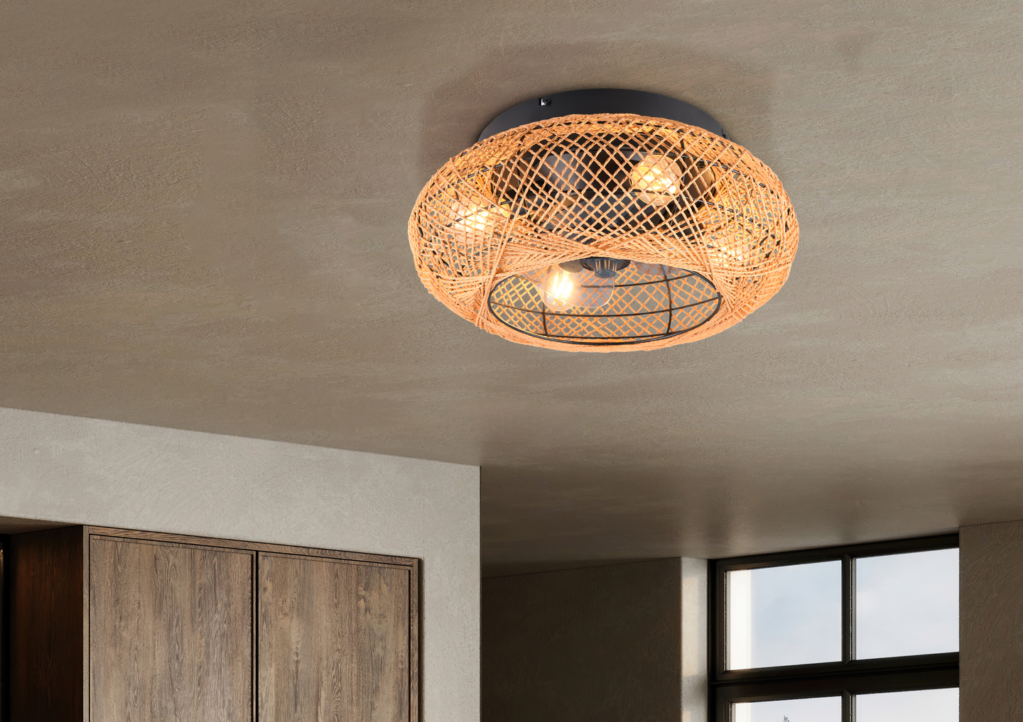 Tuuletinkattovalaisin TRIO Lillesand 4xE27 ruskea/paperinaru