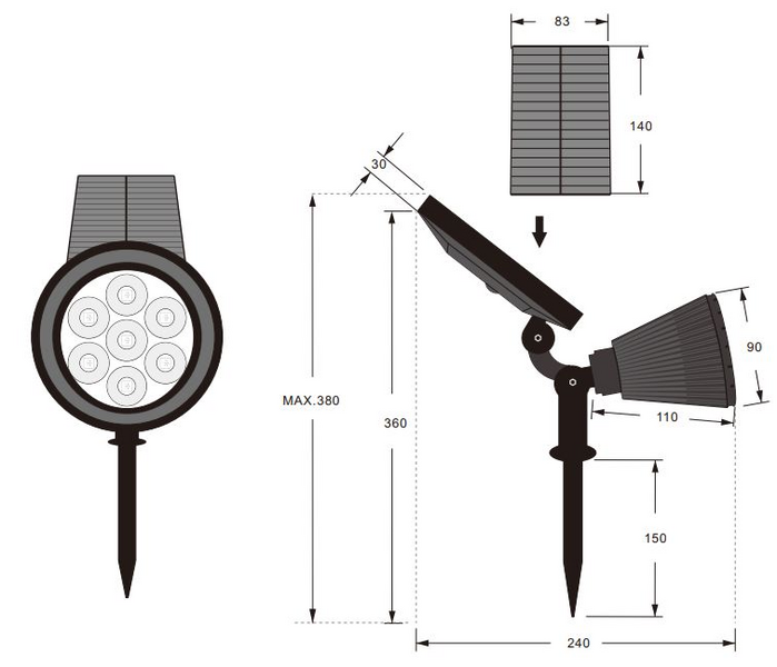 Aurinkokennovalaisin TRIO Festival led 1W 35lm mattamusta