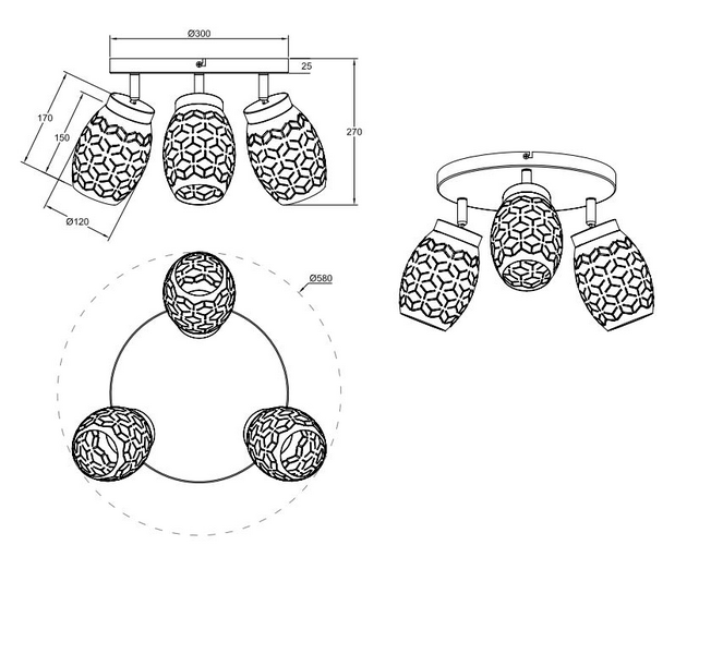 Spotti TRIO Bidar E14 3-osainen kahvinruskea