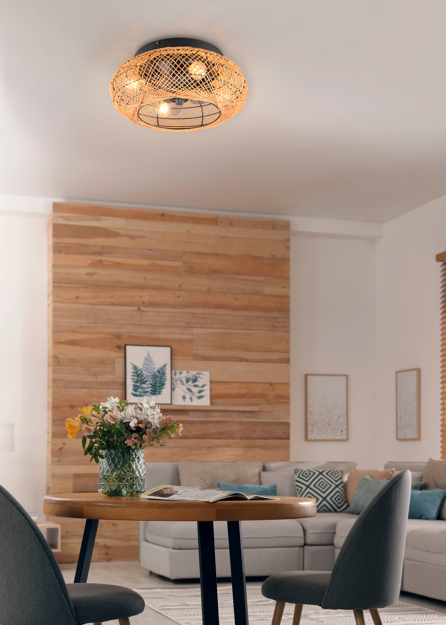 Tuuletinkattovalaisin TRIO Lillesand 4xE27 ruskea/paperinaru