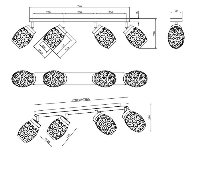 Spotti TRIO Bidar E14 4-osainen kahvinruskea
