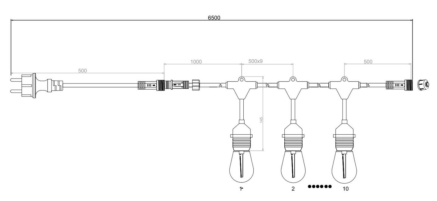 Valoketju TRIO Chain 10xE27 6,5m musta