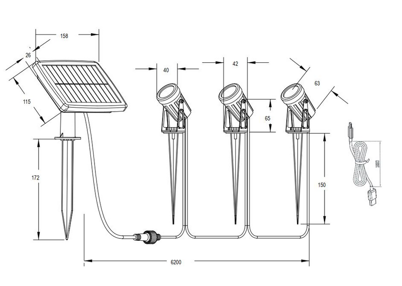 Aurinkokennovalaisin TRIO Obidos Hybrid led 3-osainen 4000K musta ladattava