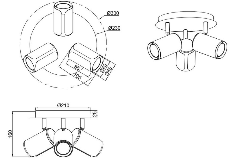 Spotti TRIO Gillan GU10 3-osainen harjattu teräs
