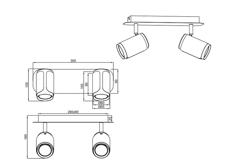 Spotti TRIO Gillan GU10 2-osainen harjattu teräs
