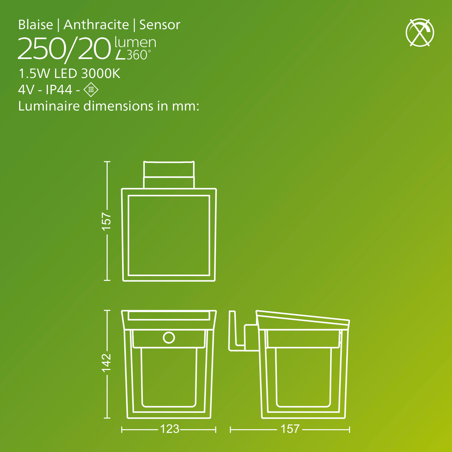 Aurinkokennovalaisin Philips Blaise UE 1,5W 3000K 250lm antrasiitti