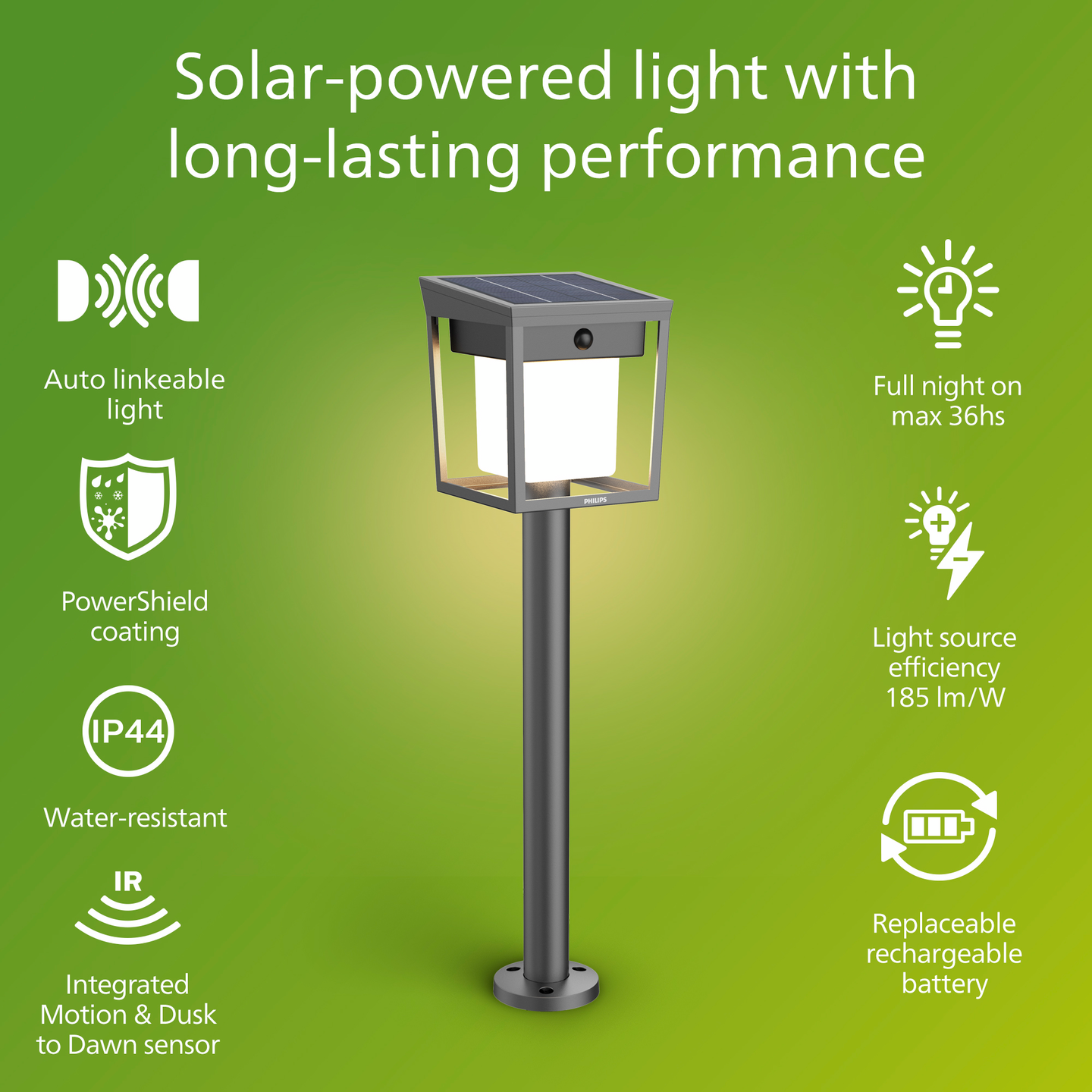 Aurinkokennovalaisin Philips Blaise UE 1,5W 3000K 250lm antrasiitti