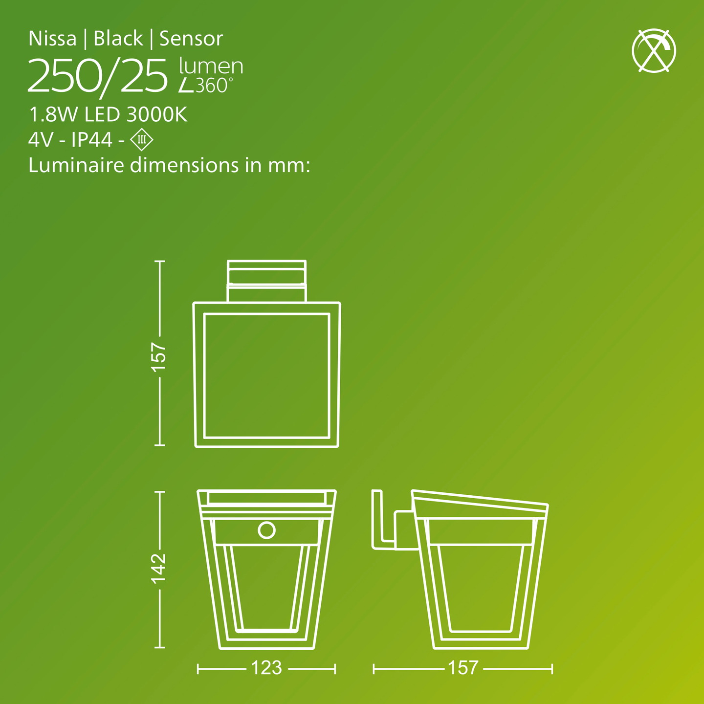 Aurinkokennovalaisin Philips Nissa UE 123x157x142mm 1,8W 3000K 250lm musta