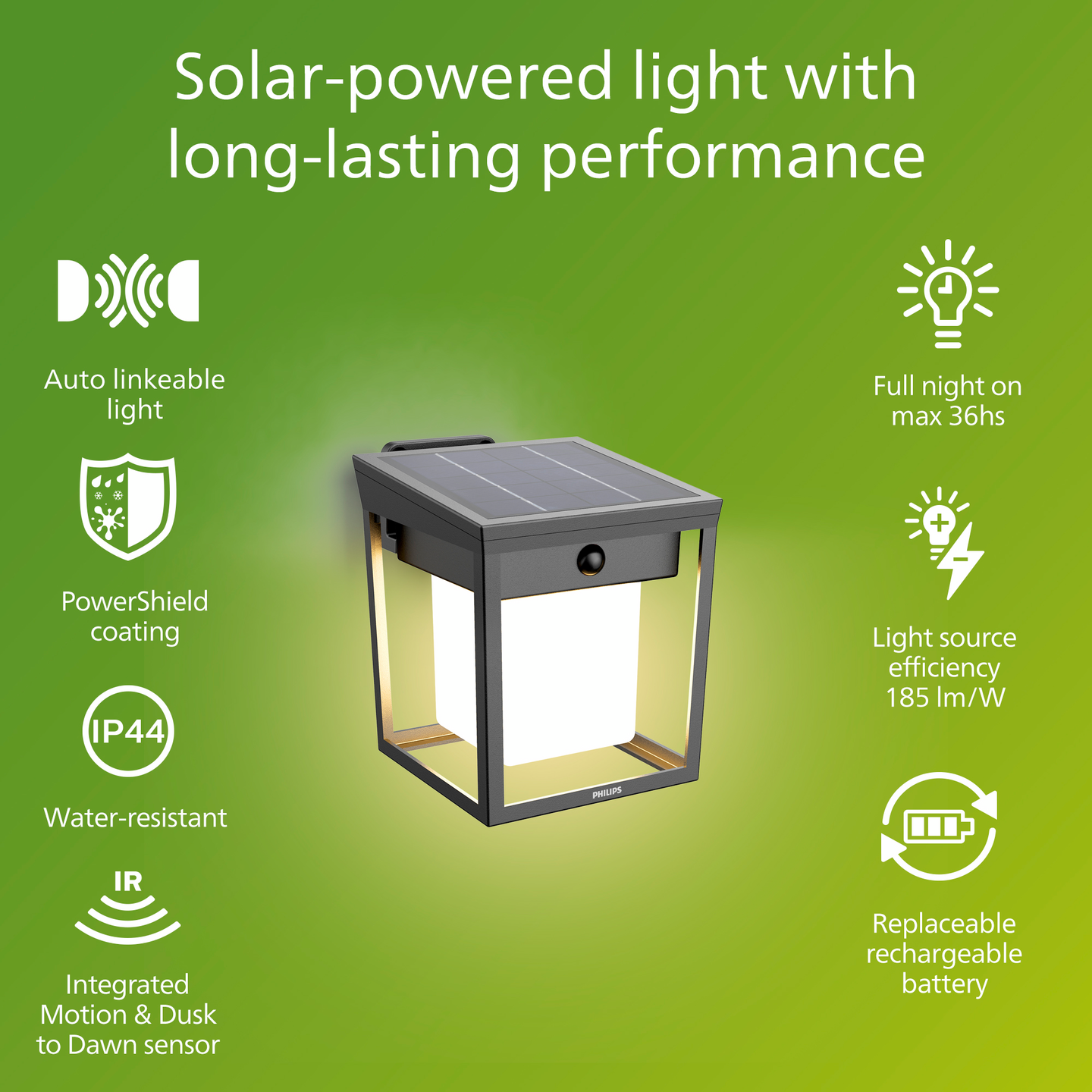 Aurinkokennovalaisin Philips Blaise UE 1,5W 3000K 250lm antrasiitti