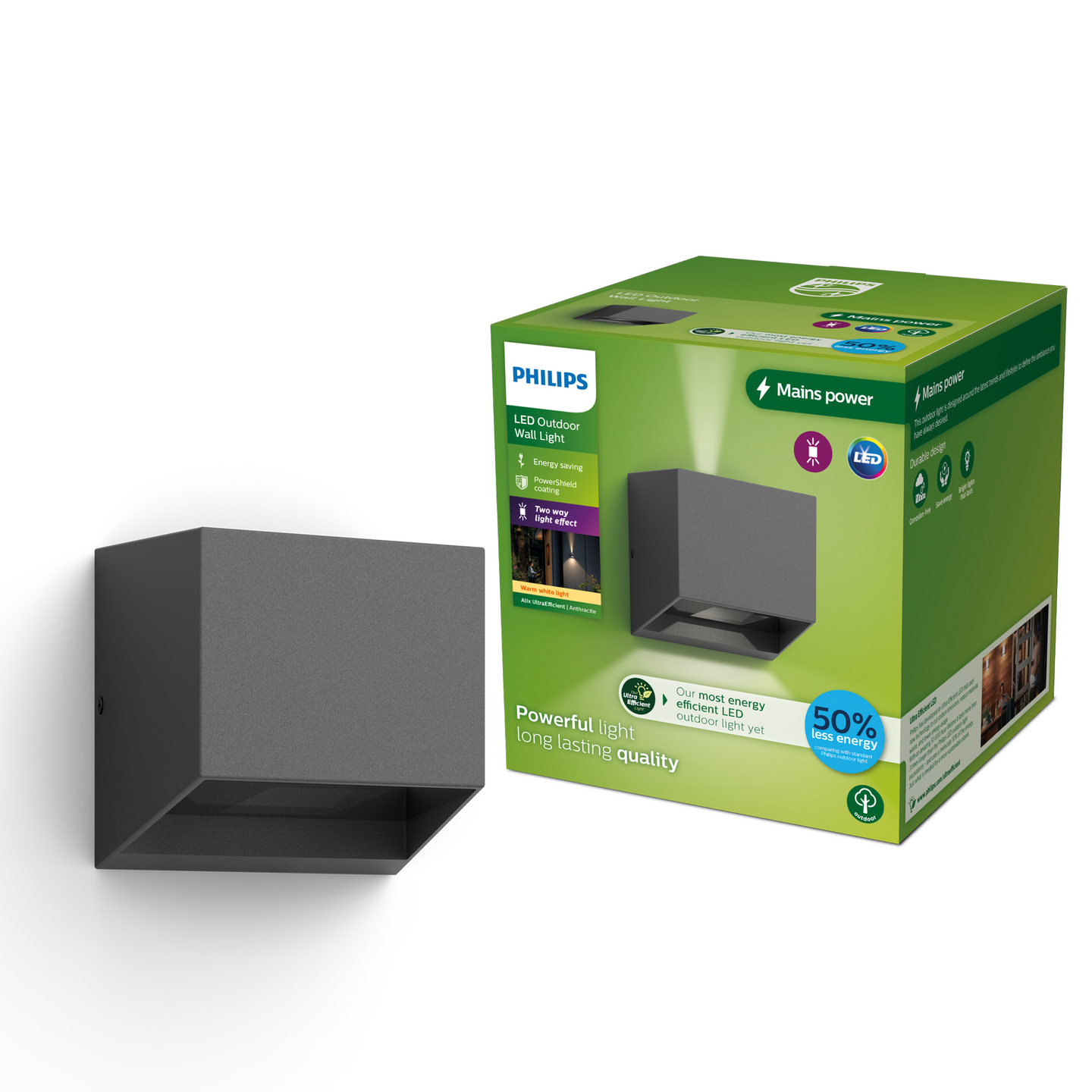 Ulkoseinävalaisin Philips Alix UE 2x4,3W 100x100x100mm 2700K 800lm antrasiitti