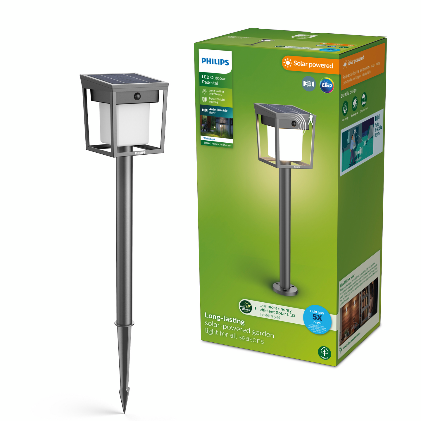 Aurinkokennovalaisin Philips Blaise UE 1,5W 3000K 250lm antrasiitti
