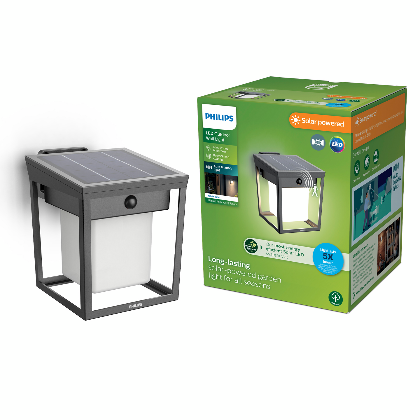 Aurinkokennovalaisin Philips Blaise UE 1,5W 3000K 250lm antrasiitti
