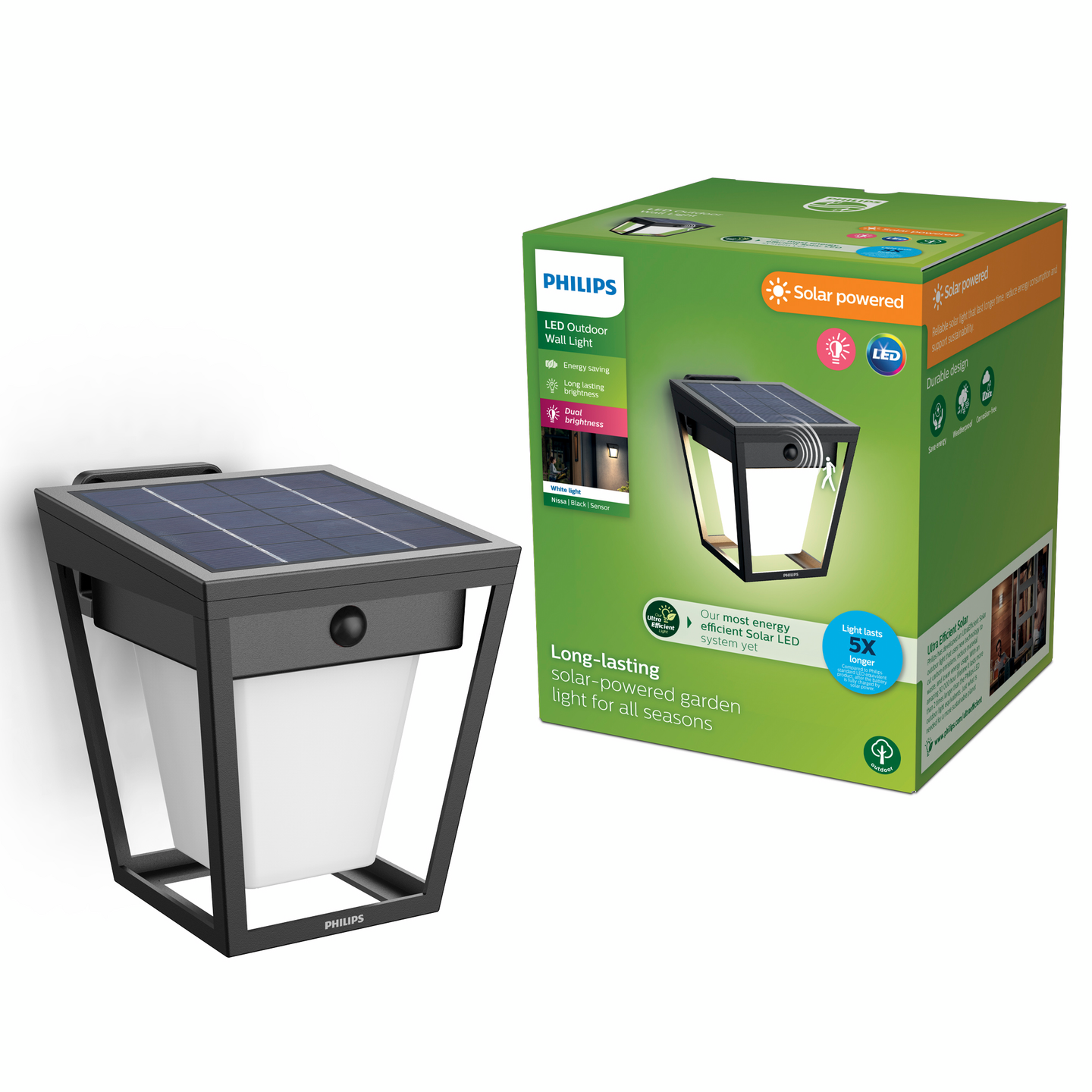 Aurinkokennovalaisin Philips Nissa UE 123x157x142mm 1,8W 3000K 250lm musta