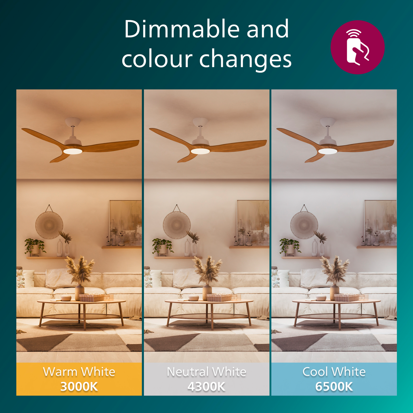 Tuuletinvalaisin Philips Olas 52' 1320x310mm 35+24W 3000/4300/6500K 2650lm