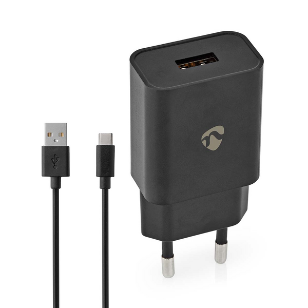 Seinälaturi Nedis 12W pikalataus-toiminnolla, lähtöliitännät USB-A - USB Type-C™
