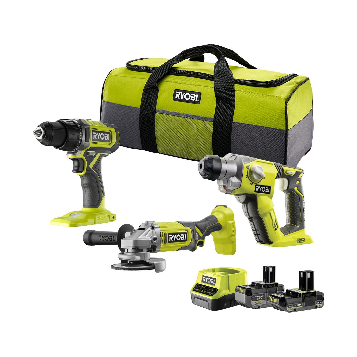 Akkukonesetti Ryobi R18CK3-242S 18V ONE+ 4,0+2,0Ah akut