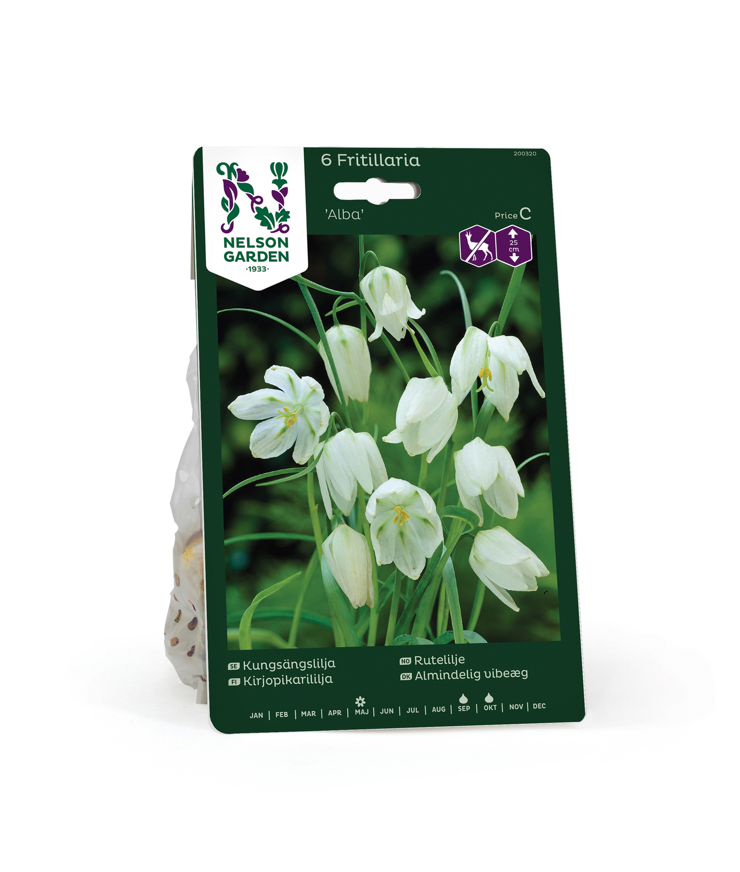 Kirjopikarililja Fritillaria Meleagris Alba Nelson Garden 6kpl